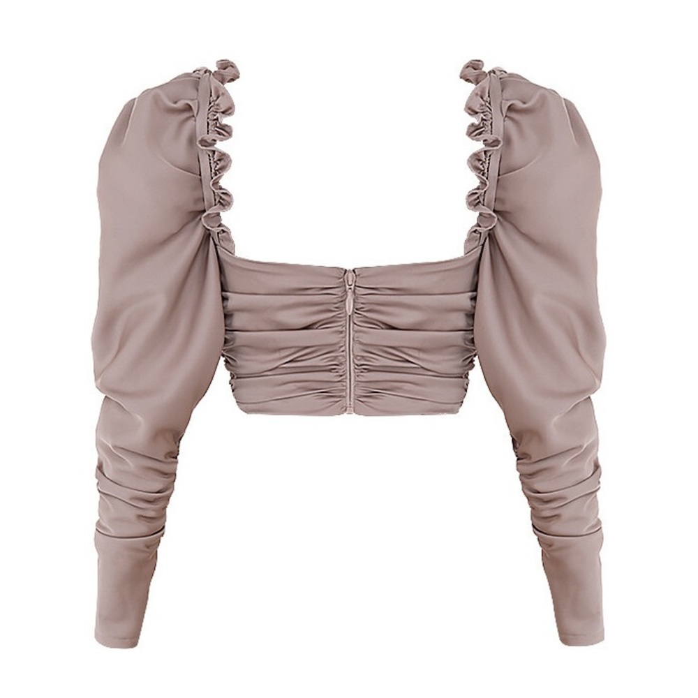 Mistress Rocks NWT 
Light Beige Satin Gathered Crop Top Small - Picture 5 of 8